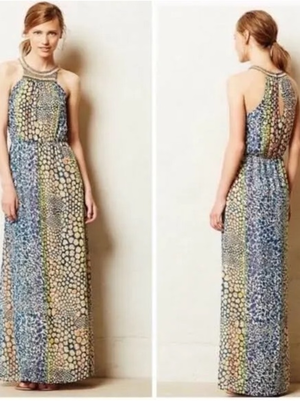 HD in Paris Multicolor Halter Maxi Dress in Blue and Yellow Accents
